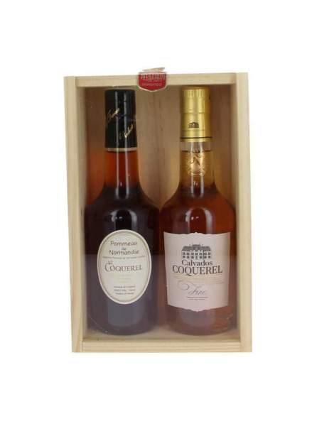 Coffret bois Calvados fine et Pommeau de Normandie Coquerel