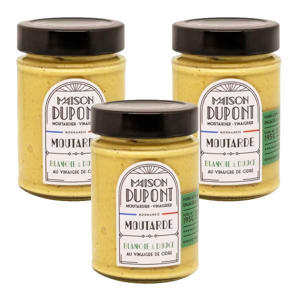 Lot de 3 Moutardes blanche et douce 3x195g