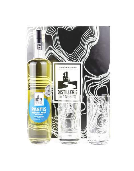 Coffret Pastis avec 2 verres La distillerie de la Seine 70cl 45%